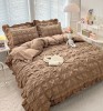 Lenjerie pat dublu creponata,bumbac finet,6 piese,maro-A880, Jojo Home