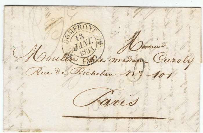 France 1833 Cover + Content TYPE 12 DOMFRONT ORNE FLEURON to PARIS D.716