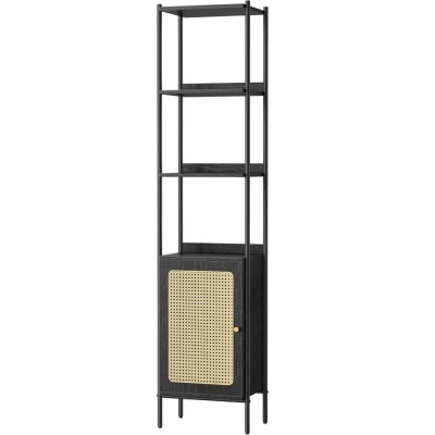 VASAGLE Biblioteca cu 6 etaje, cadru metalic, usa cu efect ratan Boho, 30x40x175 cm, negru Household NewTrend foto