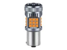 Bec LED Semnal PY21W / BAU15S / 1156, DRL Lumini de Zi 30W 2800LM, Culoare Portocaliu cu pini Decalati, 36 SMD 3030, Ventilator Integrat, Canbus Integ