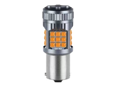 Bec LED Semnal PY21W / BAU15S / 1156, DRL Lumini de Zi 30W 2800LM, Culoare Portocaliu cu pini Decalati, 36 SMD 3030, Ventilator Integrat, Canbus Integ foto
