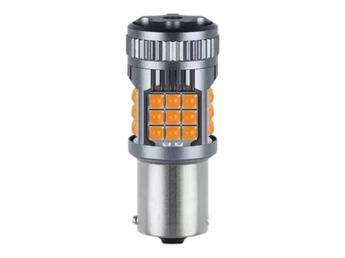 Bec LED Semnal PY21W / BAU15S / 1156, DRL Lumini de Zi 30W 2800LM, Culoare Portocaliu cu pini Decalati, 36 SMD 3030, Ventilator Integrat, Canbus Integ