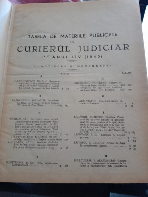 Tabela de Materiile Publicate in Curierul Judiciar pe anul LIV (1945) foto