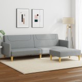Gossi canapea extensibila cu taburet, 2 locuri, gri deschis, textil