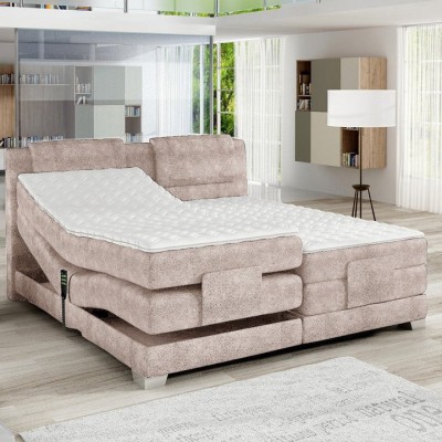 Pat boxspring WAVE 180, stofa crem - Whisper 3, 188x215x112 cm, cu telecomanda, saltea si topper Distribuie foto