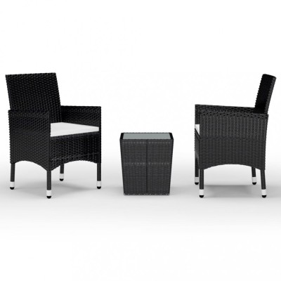 vidaXL Set mobilier de bistro, 3 piese, negru, poliratan și sticlă foto
