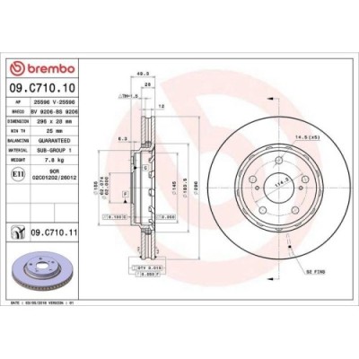 Set disc frana Toyota Previa 3 ( R2 R5) 10.05-, Fata, 296X28mm, ventilat, BREMBO foto