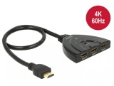 Switch HDMI 3 porturi UHD 4K + cablu integrat 0.5m, Delock 18600