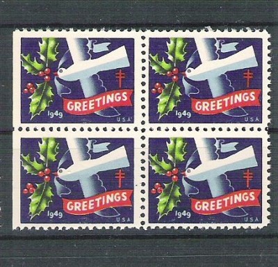 USA, Cinderella 1949 Christmas x 4, MNH, imperf. left L.075 foto