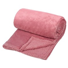 Patura din Imitatie de Blana Catifelata Dubla Powder Pink 220x200cm