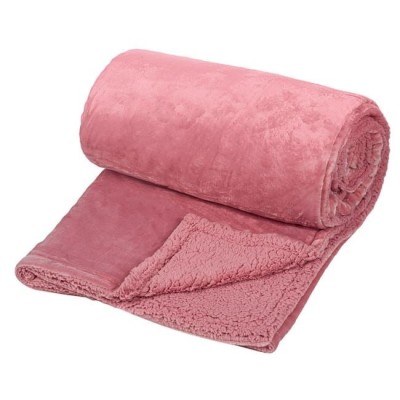 Patura din Imitatie de Blana Catifelata Dubla Powder Pink 220x200cm foto