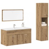 Set mobilier de baie, 3 piese, stejar artizanal, lemn prelucrat
