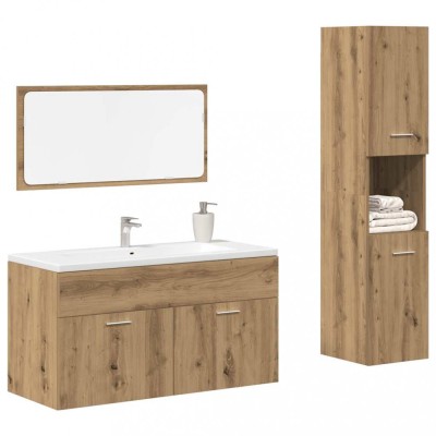 vidaXL Set mobilier de baie, 3 piese, stejar artizanal, lemn prelucrat 3328592 foto