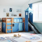 VidaXL Pat etajat de copii cu turn albastru 90x200 cm lemn masiv pin