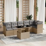 vidaXL Set canapele de grădină, 7 piese, cu perne, bej, poliratan