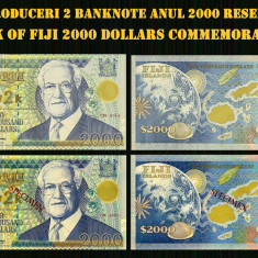 2 reproduceri bancnote Fiji 2000 Dollars Commemorative Seria 2000