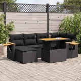 VidaXL Set canapele grădină perne 7 piese negru, poliratan/lemn acacia 3327618
