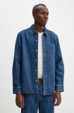 A.P.C. camasa jeans surchemise vittorio brodee barbati, culoarea albastru marin, cu guler clasic, regular, COHTD.H02837