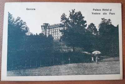 Carte postala, Govora, Palace Hotel si vedere din parc, perioada interbelica foto