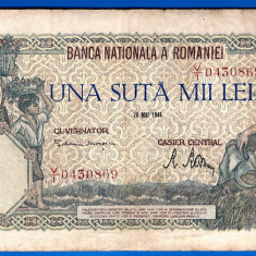 (54) BANCNOTA ROMANIA - 100.000 LEI 1946 (28 MAI 1946), FILIGRAN ORIZONTAL