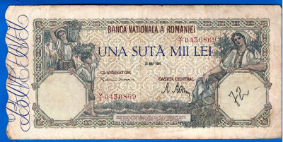 (54) BANCNOTA ROMANIA - 100.000 LEI 1946 (28 MAI 1946), FILIGRAN ORIZONTAL foto