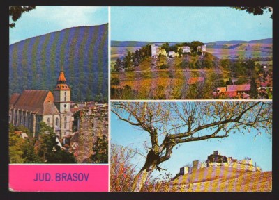 CPIB 23523 CARTE POSTALA - JUD. BRASOV: CETATEA FELDIOARA, CETATEA DIN RUPEA, BISERICA NEAGRA, NECIRCULATA, 1969, TIMBRU IMPRIMAT foto
