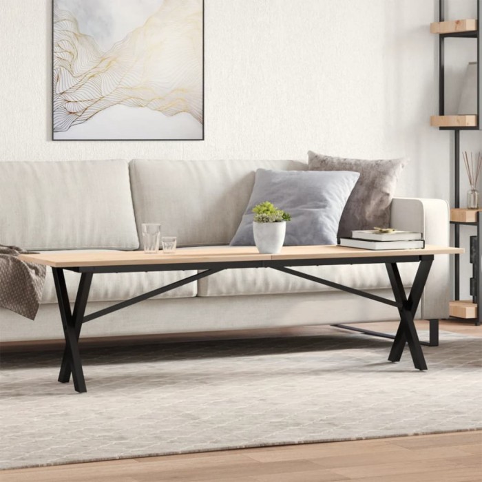 Gossi masa de cafea, cadru x, 160x40x45 cm, lemn masiv pin si fonta
