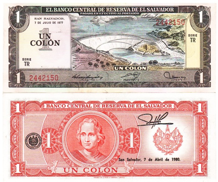 El Salvador 1 Colon 07.06.1977 P-125a UNC (07.04.1980)