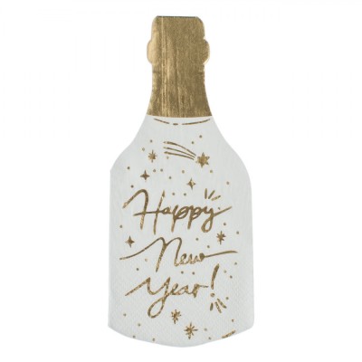 Set șervețele Masă, &amp;Ccedil;&amp;times;Happy New Year&amp;Ccedil;Ł, Alb/Auriu, 33x33cm, 12 Bucăți, 2 Straturi foto