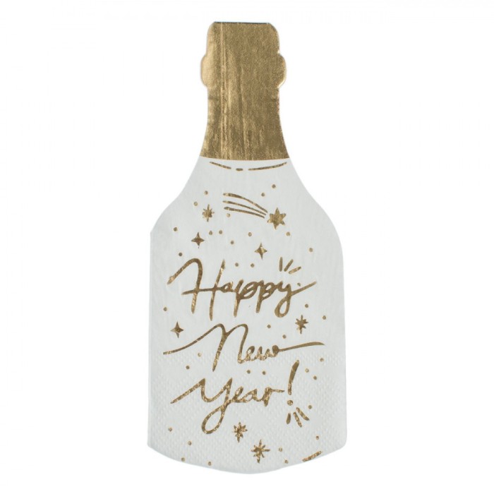 Set șervețele Masă, &Ccedil;&times;Happy New Year&Ccedil;Ł, Alb/Auriu, 33x33cm, 12 Bucăți, 2 Straturi