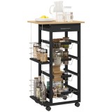HOMCOM Carucior de Bucătărie cu Roți Carucior Multiusos cu Sertar 4 Coșuri Detașabile de Metal și Rafturi 47x37x83 cm Negru | Aosom Romania
