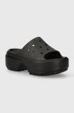 Crocs papuci Stomp Slide femei, culoarea negru, cu platforma, 209346