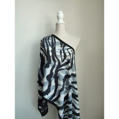 Eșarfă mătase naturală Animal print - negru/gri