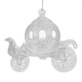 Ornament Brad Crăciun, Model Caleasca, Glitter Irizat, Alb, 11x6x11cm, Oem