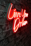 Decoratiune luminoasa LED, Live Your Dream, Benzi flexibile de neon, DC 12 V, Rosu, Neon Graph
