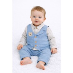 Set hainute Moeboon baieti 2 piese camasa in carouri, vesta aplicata si