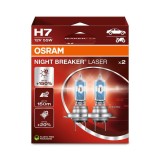 Set 2 Becuri Halogen H7 Osram Night Breaker Laser NextGen +150%, 12V 55W, Lumina Alba, Durata Lunga