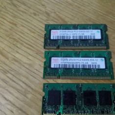 Memorie ram laptop DDR 2 de 512mb hynix si samsung , 3 placute