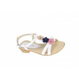 Sandale dama din piele naturala (Alb cu floricele) - S47ALB