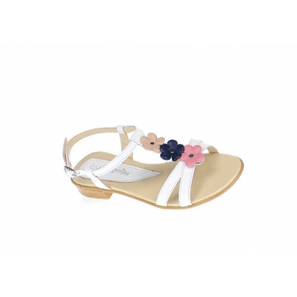 Sandale dama din piele naturala (Alb cu floricele) - S47ALB