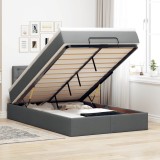 vidaXL Pat otoman cu saltea și LED-uri, gri &icirc;nchis, 120x190 cm, textil 3312458