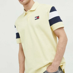 Tommy Jeans polo de bumbac culoarea galben, cu imprimeu