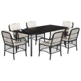 Cumpara ieftin Set mobilier de gradina cu perne, 7 piese, negru, poliratan
