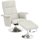 HOMCOM Fotoliu relaxant cu masaj și pouf, fotoliu TV cu spătar reglabil și șezut pivotant la 360&deg; 78 x 95 x 88 cm crem | Aosom Romania