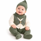 Cumpara ieftin Set nou-născut băiețel 5 piese, verde kaki și crem, bluză cu vestă, pantaloni