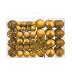 Set globuri Craciun, 100 piese, stea varf, 7 modele, auriu
