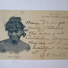 Rara! Carte postala Australia colectia A A.A. Seria A-O frumusete aborigena,1903