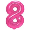 Balon din folie metalizata flippy, figurina cifra, tema aniversare 40 cm, ambalaj individual, pai inclus, umflare cu aer sau heliu, roz, cifra 8