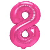 Balon din folie metalizata flippy, figurina cifra, tema aniversare 80 cm, ambalaj individual, pai inclus, umflare cu aer sau heliu, roz, cifra 8