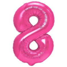 Balon din folie metalizata flippy, figurina cifra, tema aniversare 80 cm, ambalaj individual, pai inclus, umflare cu aer sau heliu, roz, cifra 8